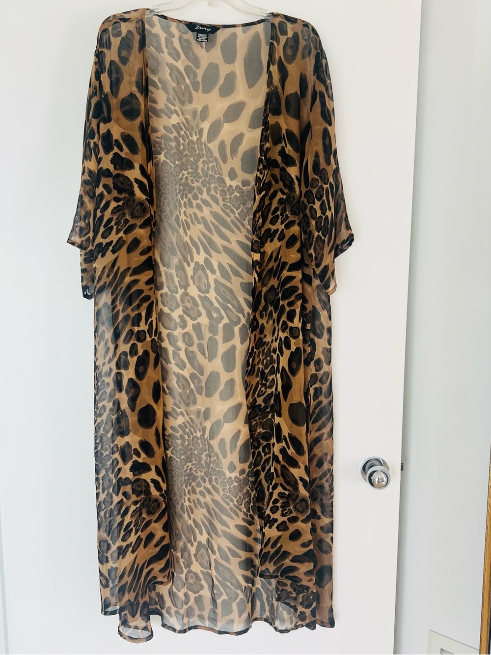 Stunning Sheer Leopard Print Duster Kimono - Brown & Black